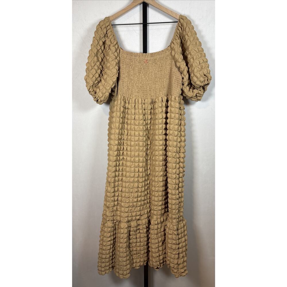 Simply Southern Bubble Maxi Dress Women's Large Tan Gauze Prairie Coastal Flowy - Picture 5 of 10